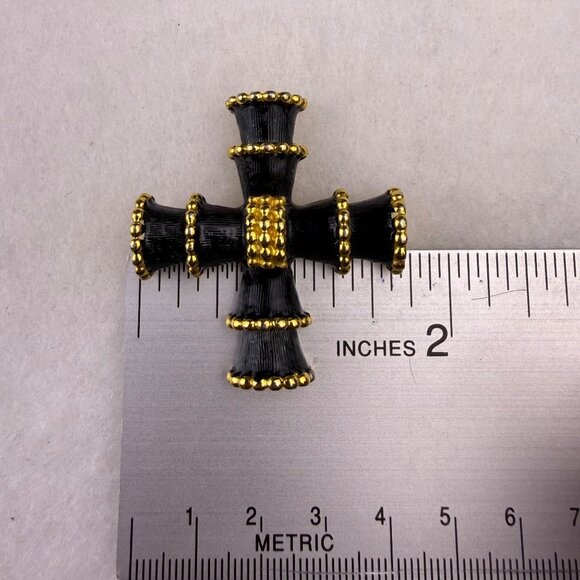 Kenneth Jay Lane Womens Black & Gold Tone Brooch Cross Style Pin - Picture 4 of 4